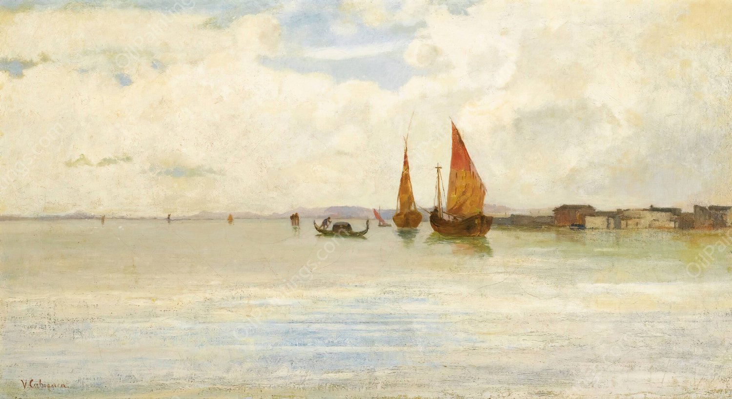 On The Lagoon, Venice by Vincenzo Cabianca - Hand-Painted Oil Painting Reproduction