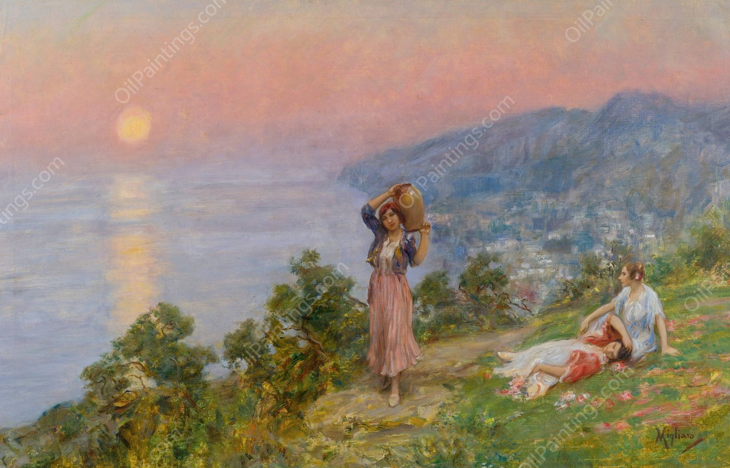 Sunset In Spring by Vincenzo Migliaro - Hand-Painted Oil Painting Reproduction