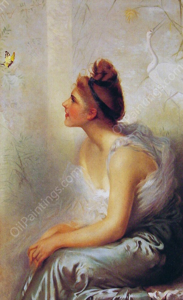 Beauty and the Butterfly by Vittorio Matteo Corcos - Hand-Painted Oil Painting Reproduction