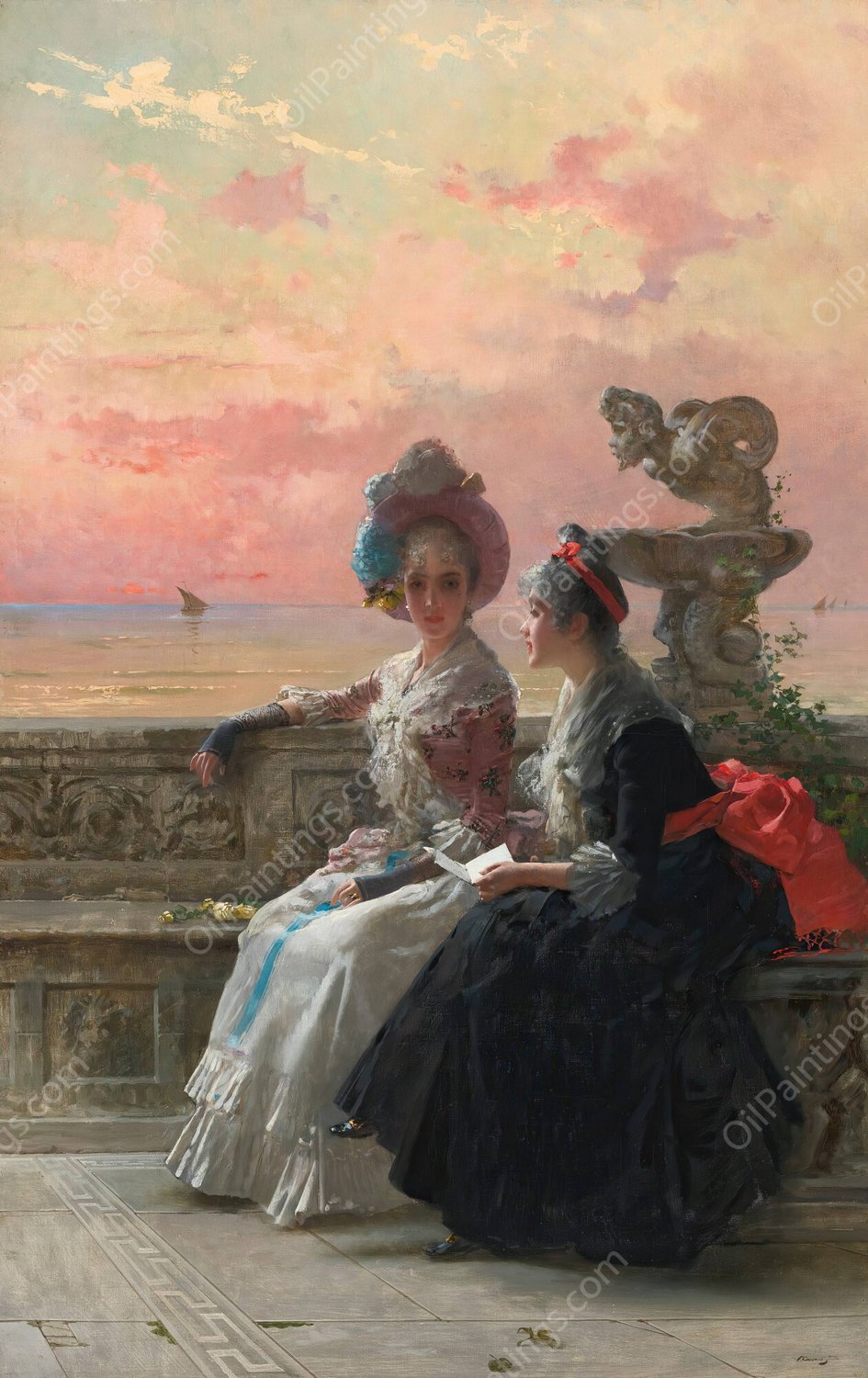 Un Secret Partage  by Vittorio Matteo Corcos - Hand-Painted Oil Painting Reproduction