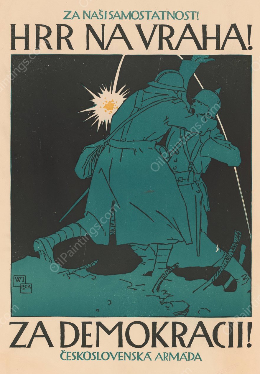 Za nasi samostatnost! Hrr na vraha! Za demokracii! ceskoslovenska armada  by Vojtech Preissig - Hand-Painted Oil Painting Reproduction