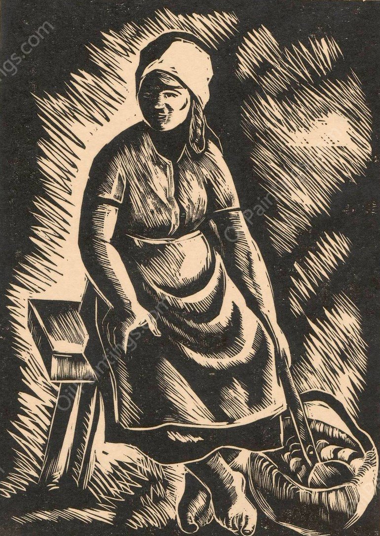 Dziewczyna z koszem  by Waclaw Wasowicz - Hand-Painted Oil Painting Reproduction