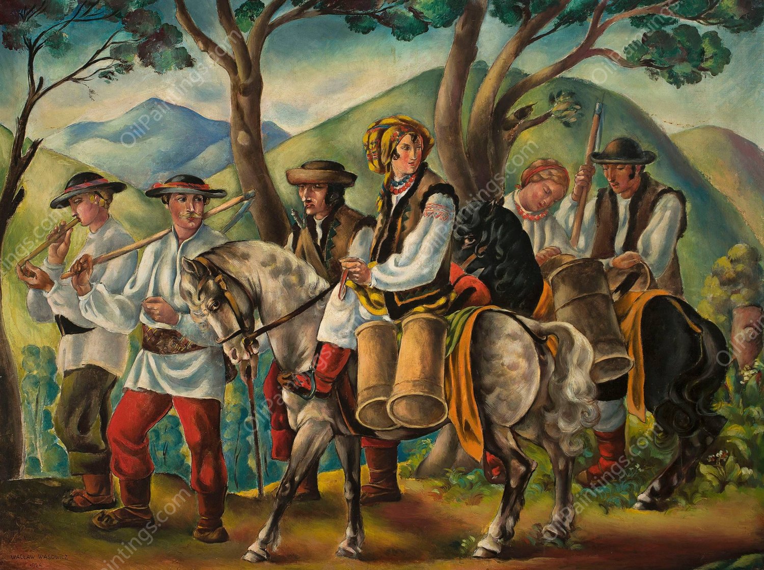Hutsuls on their way  by Waclaw Wasowicz - Hand-Painted Oil Painting Reproduction
