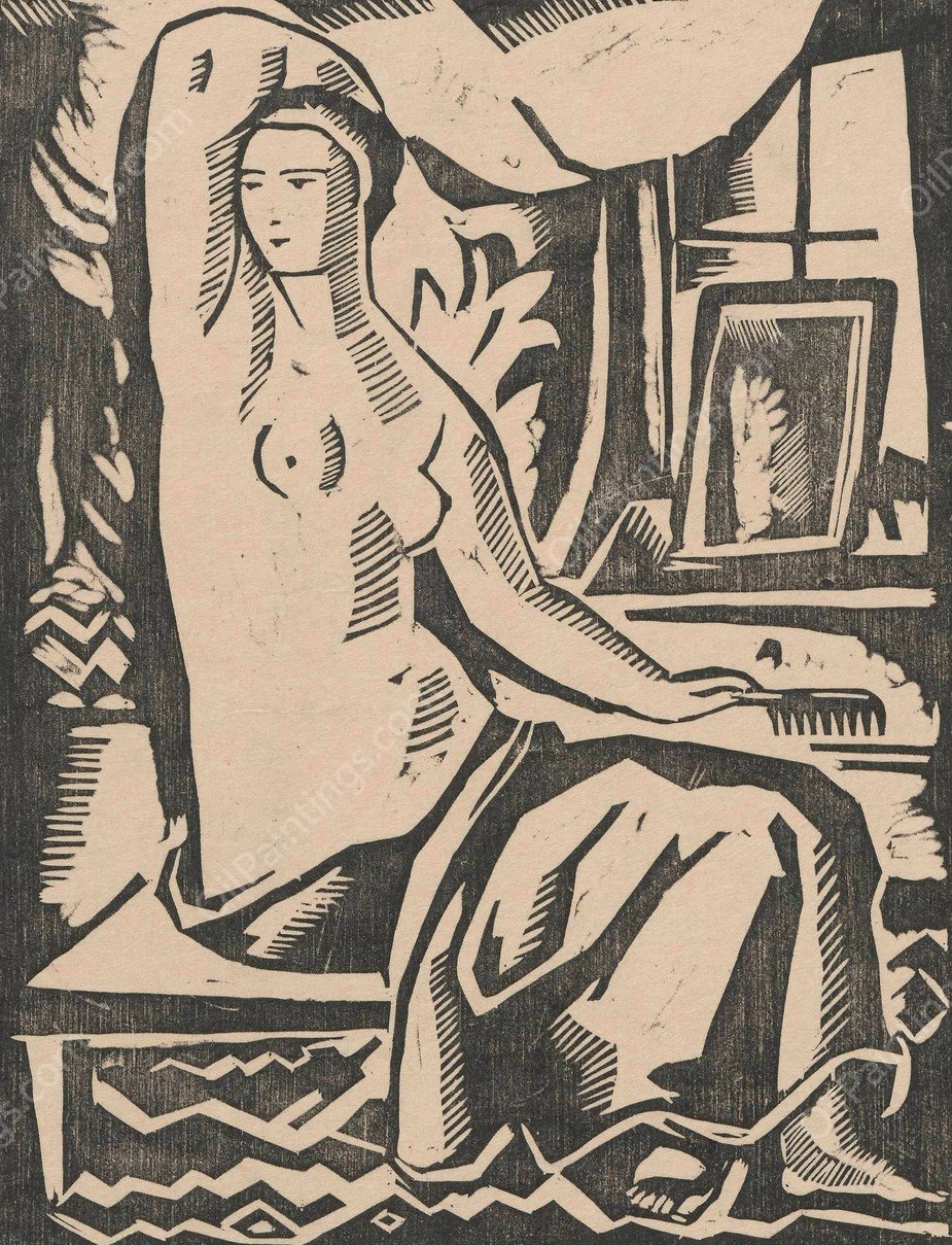 Kobieta przed lustrem  by Waclaw Wasowicz - Hand-Painted Oil Painting Reproduction