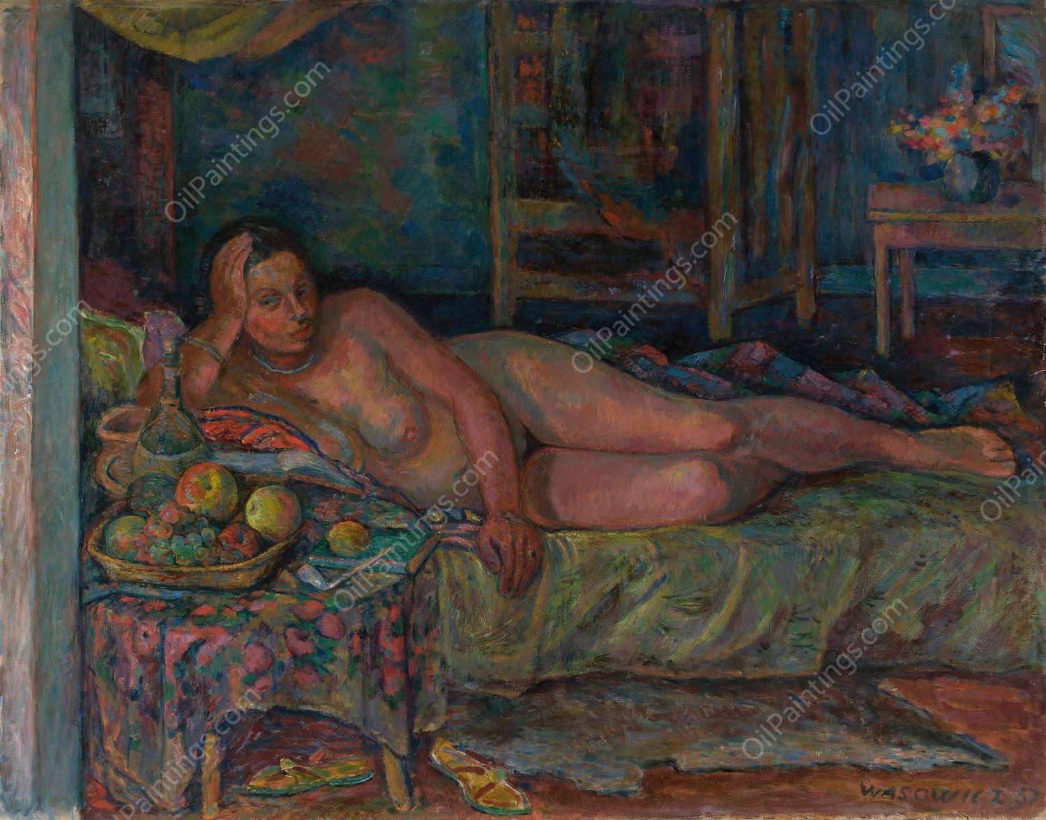 Nude with still life  by Waclaw Wasowicz - Hand-Painted Oil Painting Reproduction