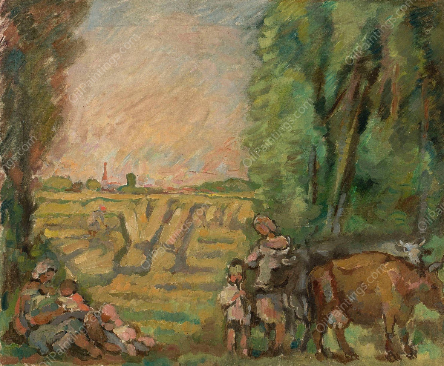 Pejzaz ze snopkami  by Waclaw Wasowicz - Hand-Painted Oil Painting Reproduction