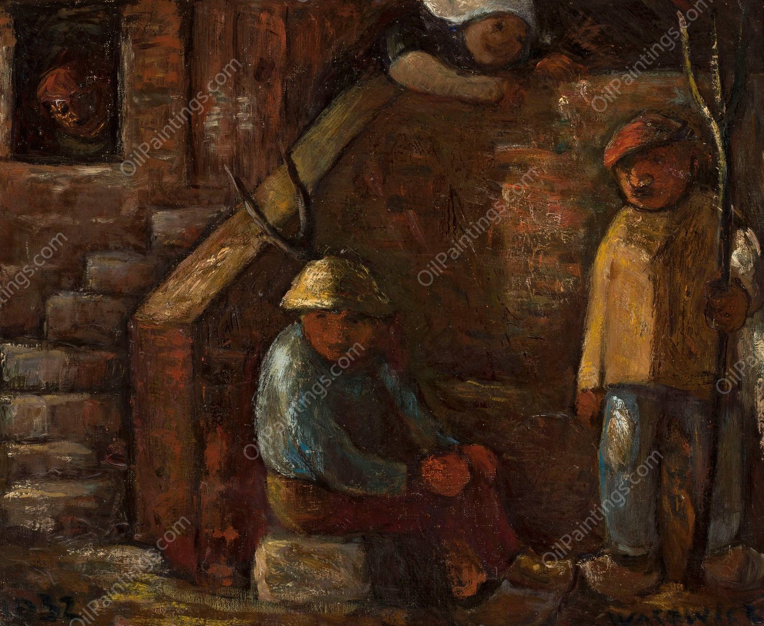 Scena przy schodach  by Waclaw Wasowicz - Hand-Painted Oil Painting Reproduction