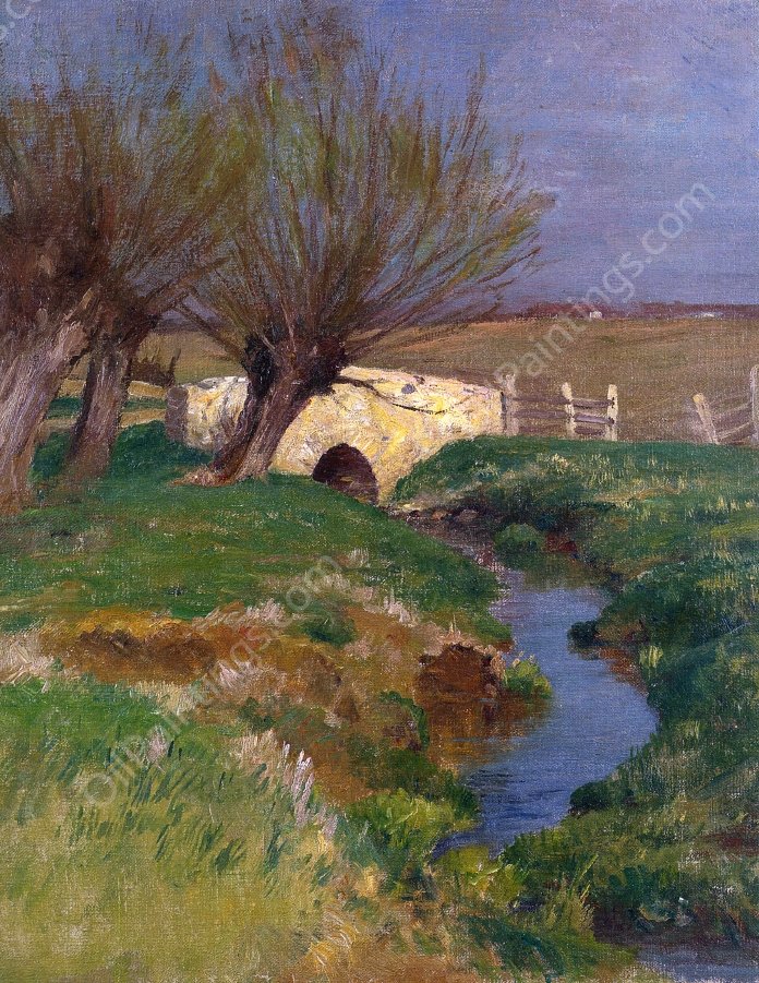 Weeping Willow Bridge by Walter Clark - Hand-Painted Oil Painting Reproduction