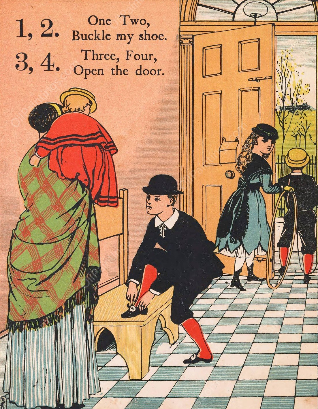 1, 2, buckle my shoe 1  by Walter Crane - Hand-Painted Oil Painting Reproduction