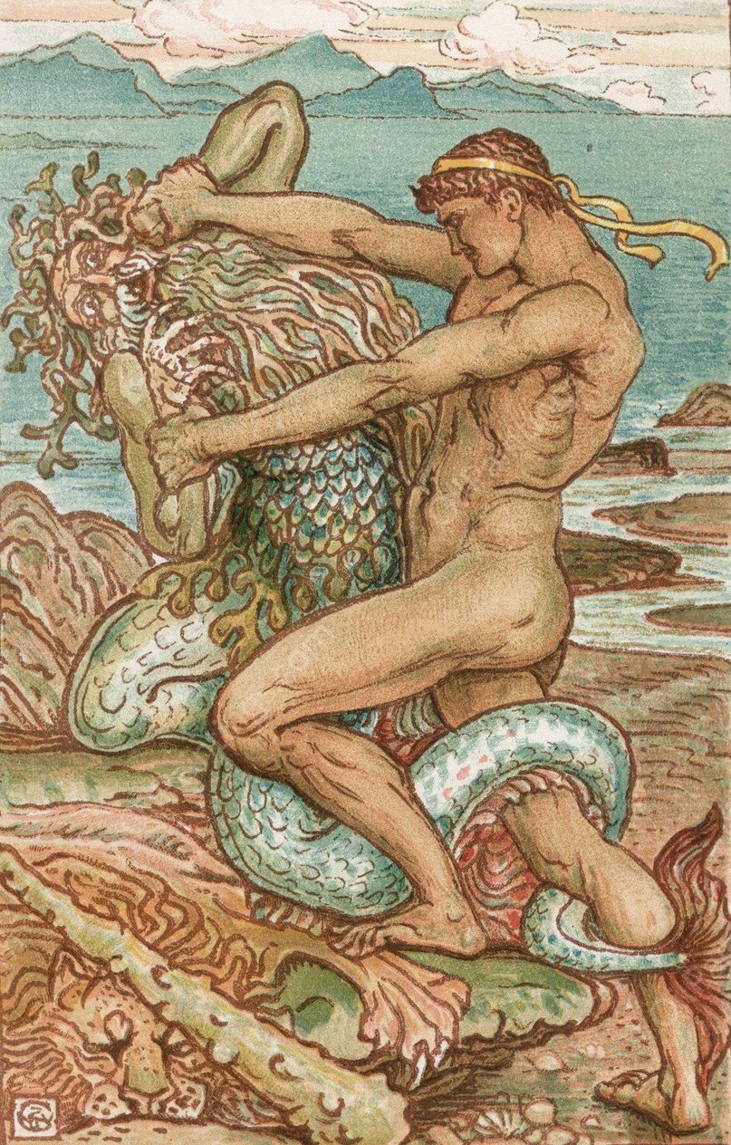 Hercules and the old man of the sea  by Walter Crane - Hand-Painted Oil Painting Reproduction