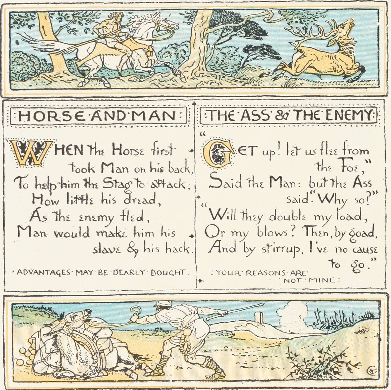 Horse and Man, The Ass and the Enemy  by Walter Crane - Hand-Painted Oil Painting Reproduction