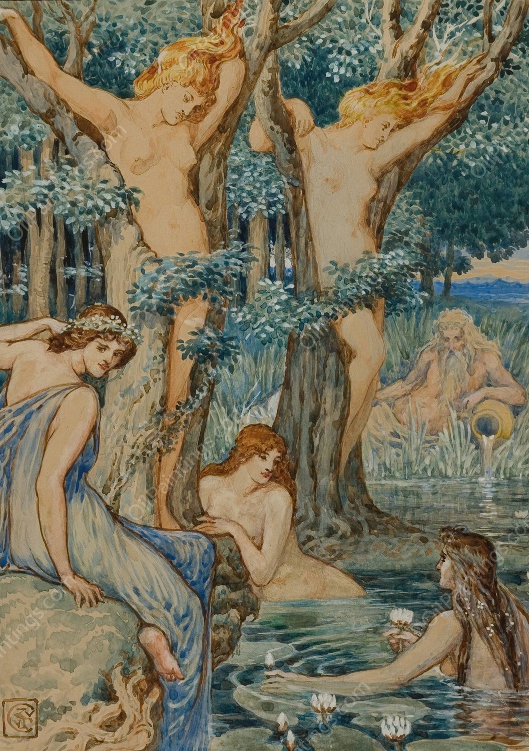 Nyads and Dryads by Walter Crane - Hand-Painted Oil Painting Reproduction
