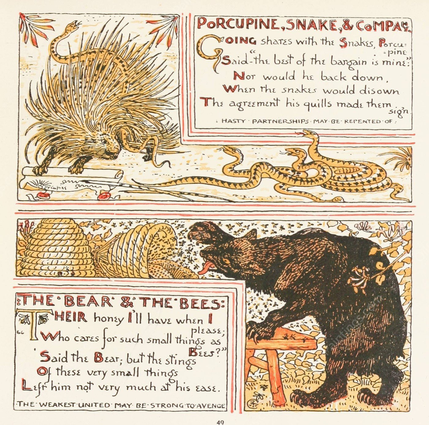 Porcupine, Snake and Company, The Bear and the Bees  by Walter Crane - Hand-Painted Oil Painting Reproduction