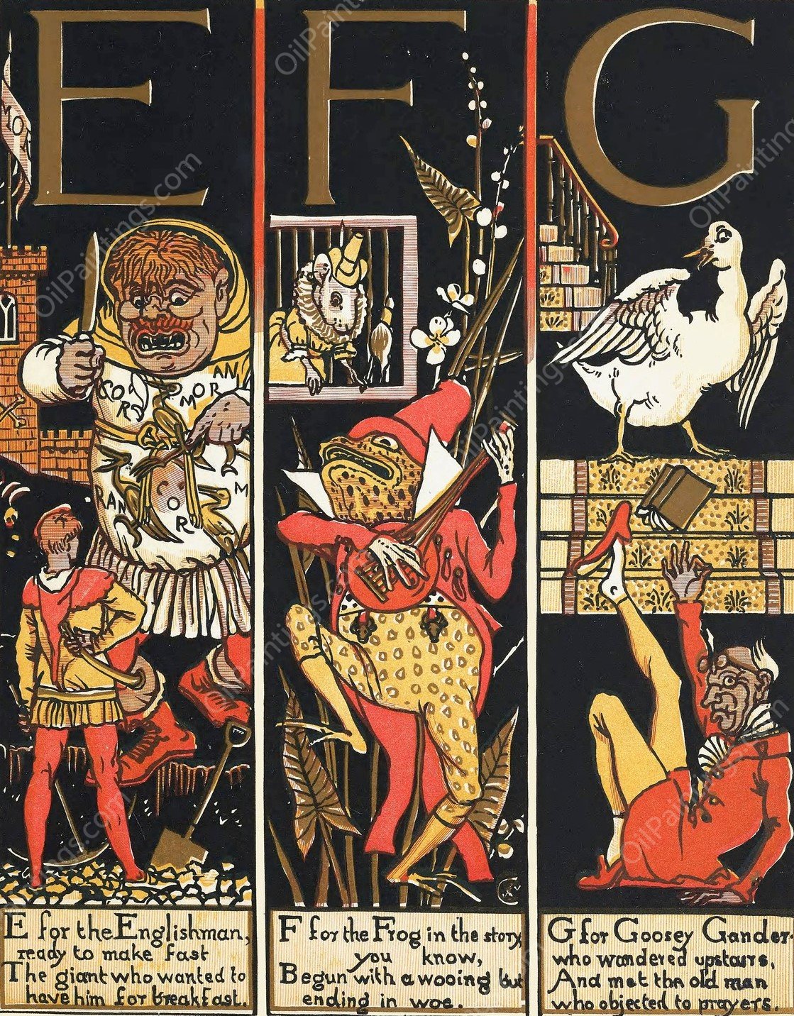 The Absurd A.B.C 2  by Walter Crane - Hand-Painted Oil Painting Reproduction