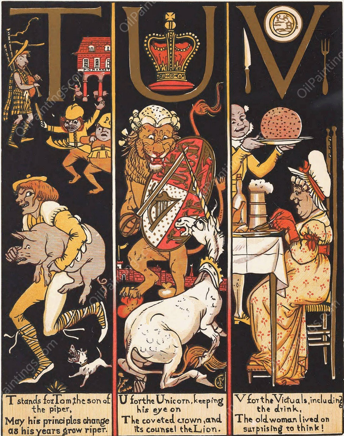 The Absurd A.B.C 6  by Walter Crane - Hand-Painted Oil Painting Reproduction