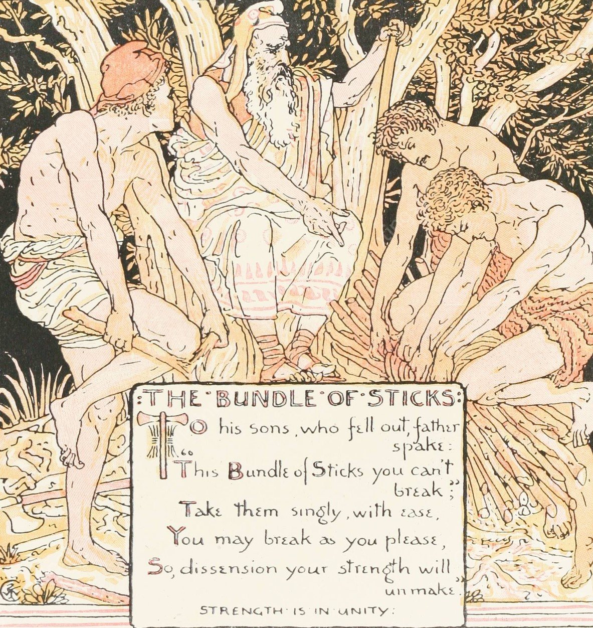 The Bundle of Sticks  by Walter Crane - Hand-Painted Oil Painting Reproduction