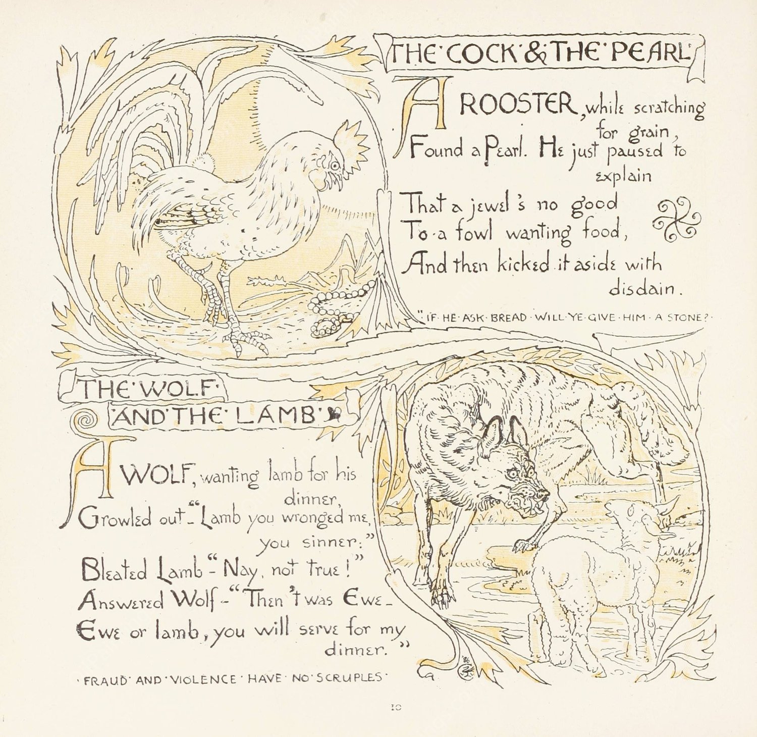The Cock and the Pearl, The Wolf and the Lamb  by Walter Crane - Hand-Painted Oil Painting Reproduction