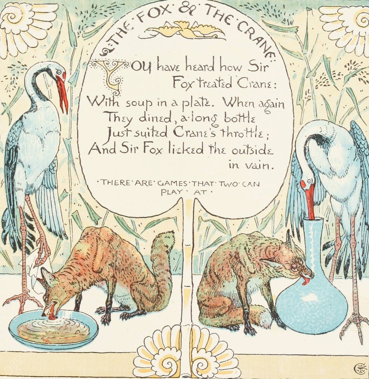 The Fox and the Crane  by Walter Crane - Hand-Painted Oil Painting Reproduction