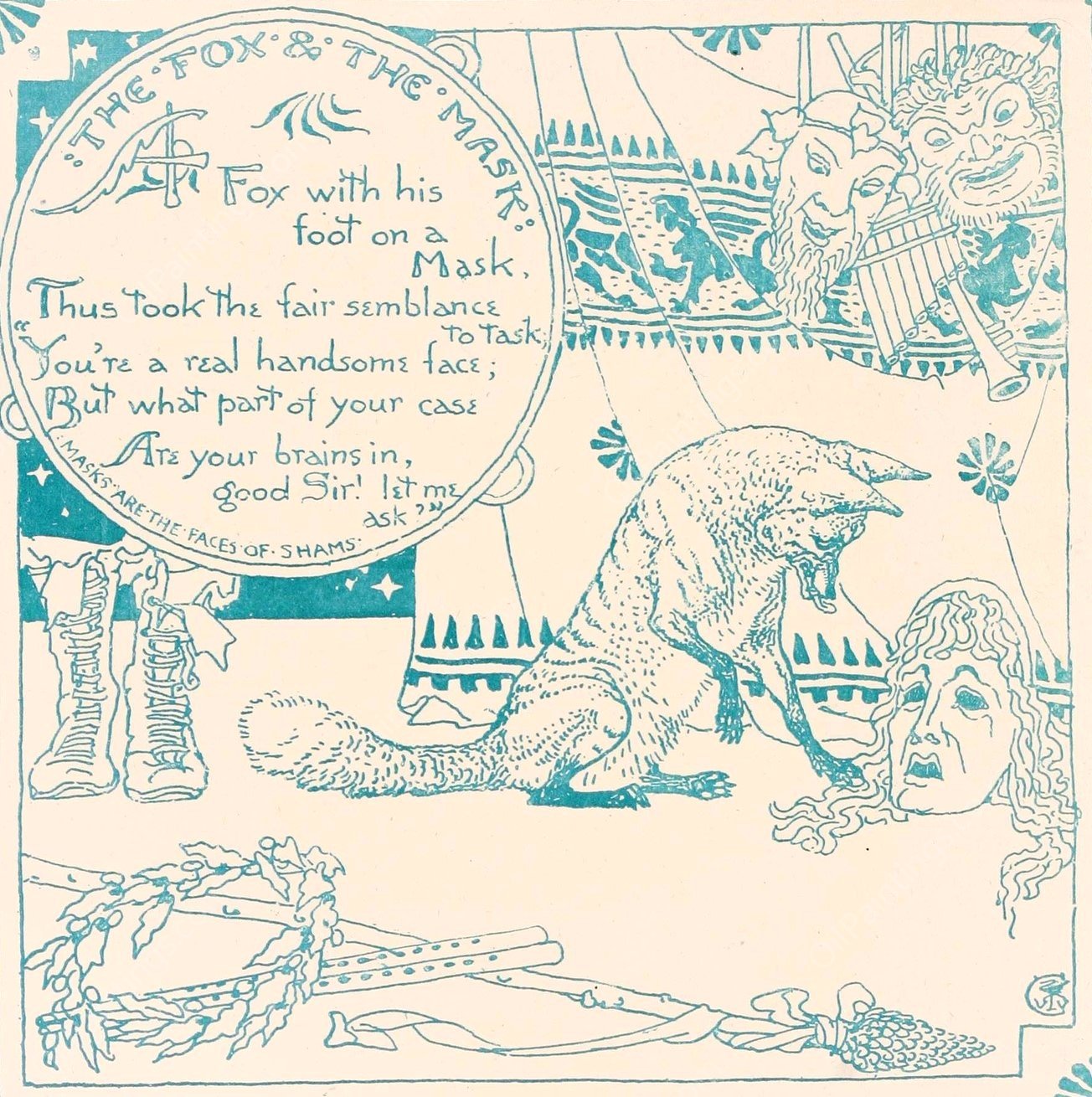 The Fox and the Mask  by Walter Crane - Hand-Painted Oil Painting Reproduction