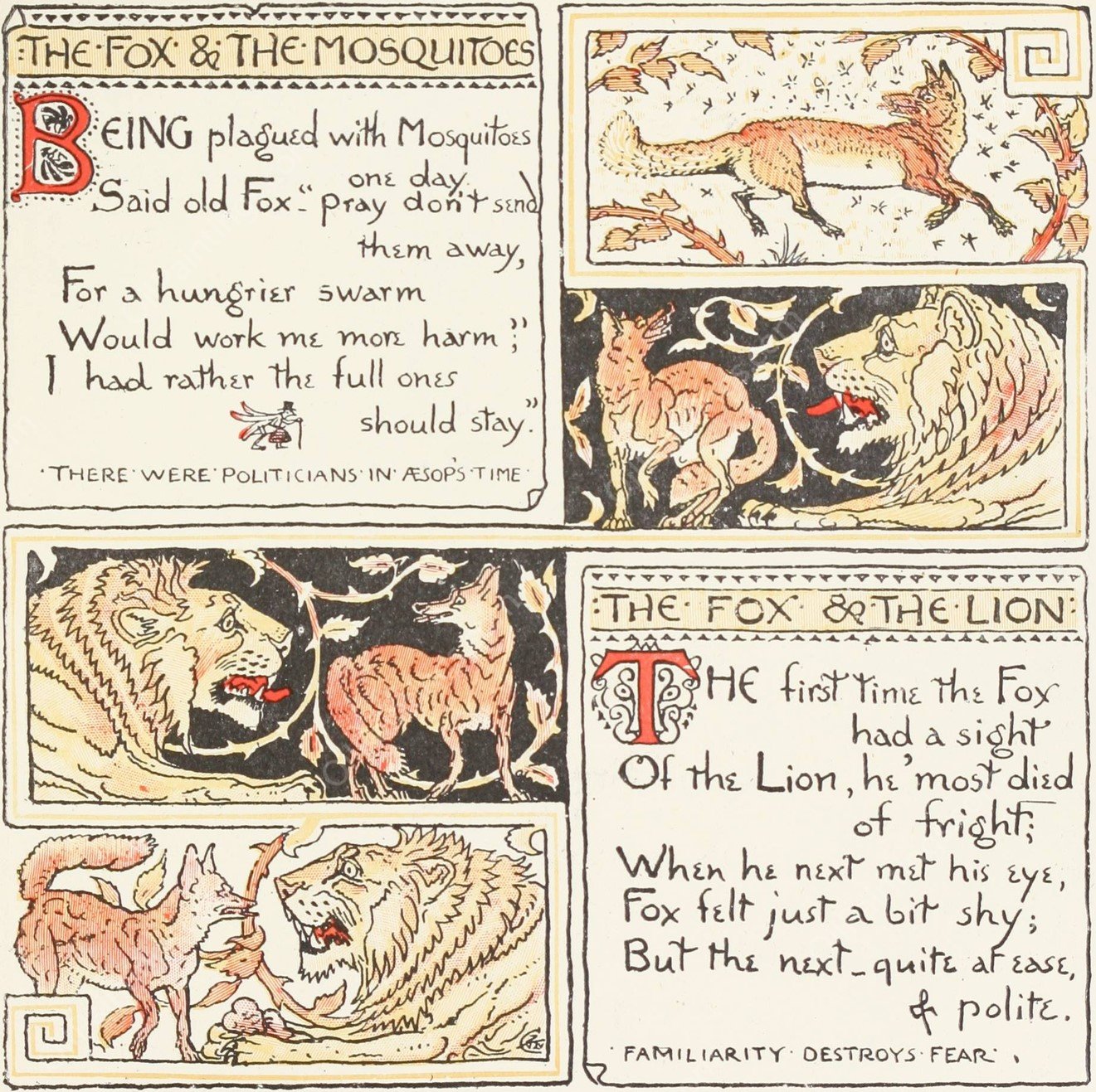 The Fox and the Mosquitoes, The Fox and the Lion  by Walter Crane - Hand-Painted Oil Painting Reproduction