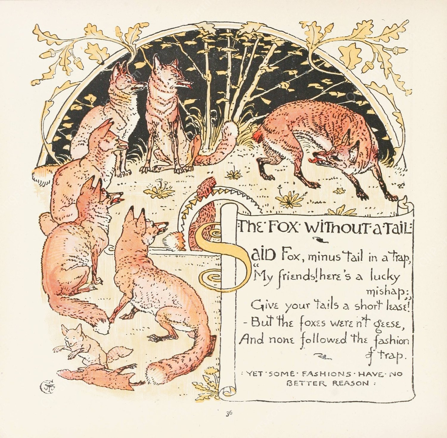 The Fox without a Tail  by Walter Crane - Hand-Painted Oil Painting Reproduction