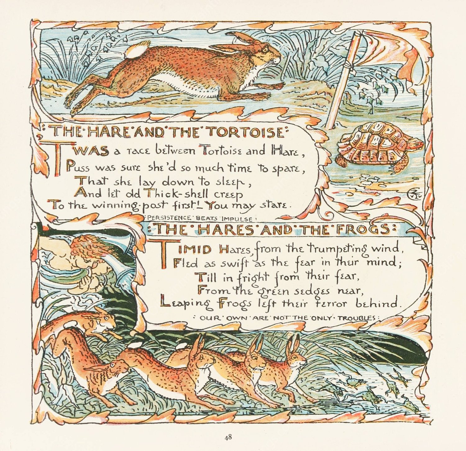 The Hare and the Tortoise, The Hares and the Frogs  by Walter Crane - Hand-Painted Oil Painting Reproduction