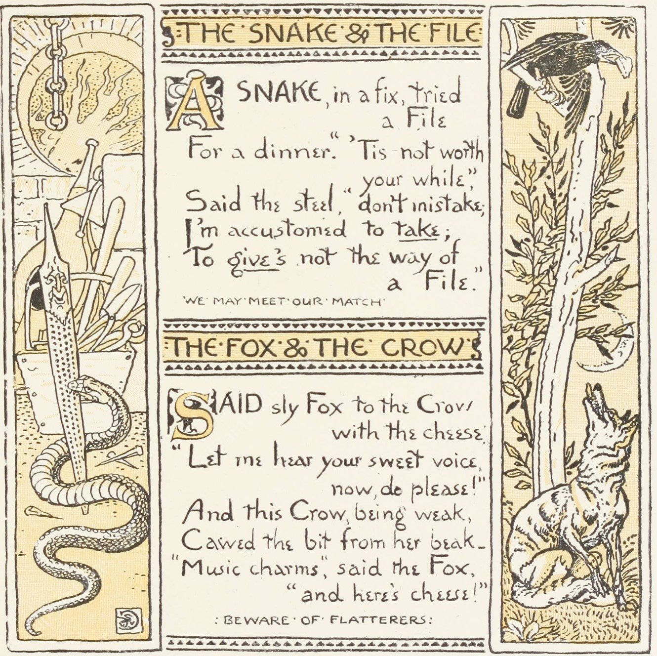 The Snake and the File, The Fox and the Crow  by Walter Crane - Hand-Painted Oil Painting Reproduction