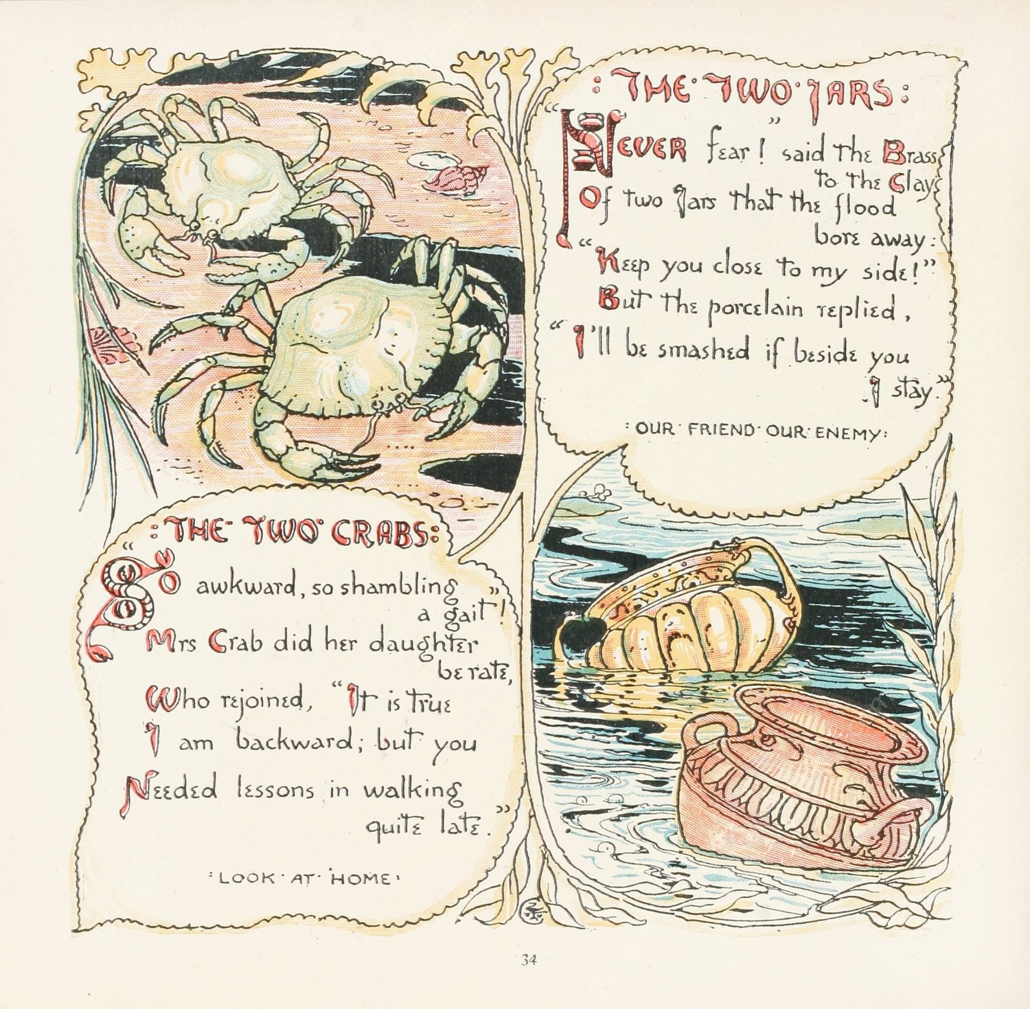 The Two Jars, The Two Crabs  by Walter Crane - Hand-Painted Oil Painting Reproduction