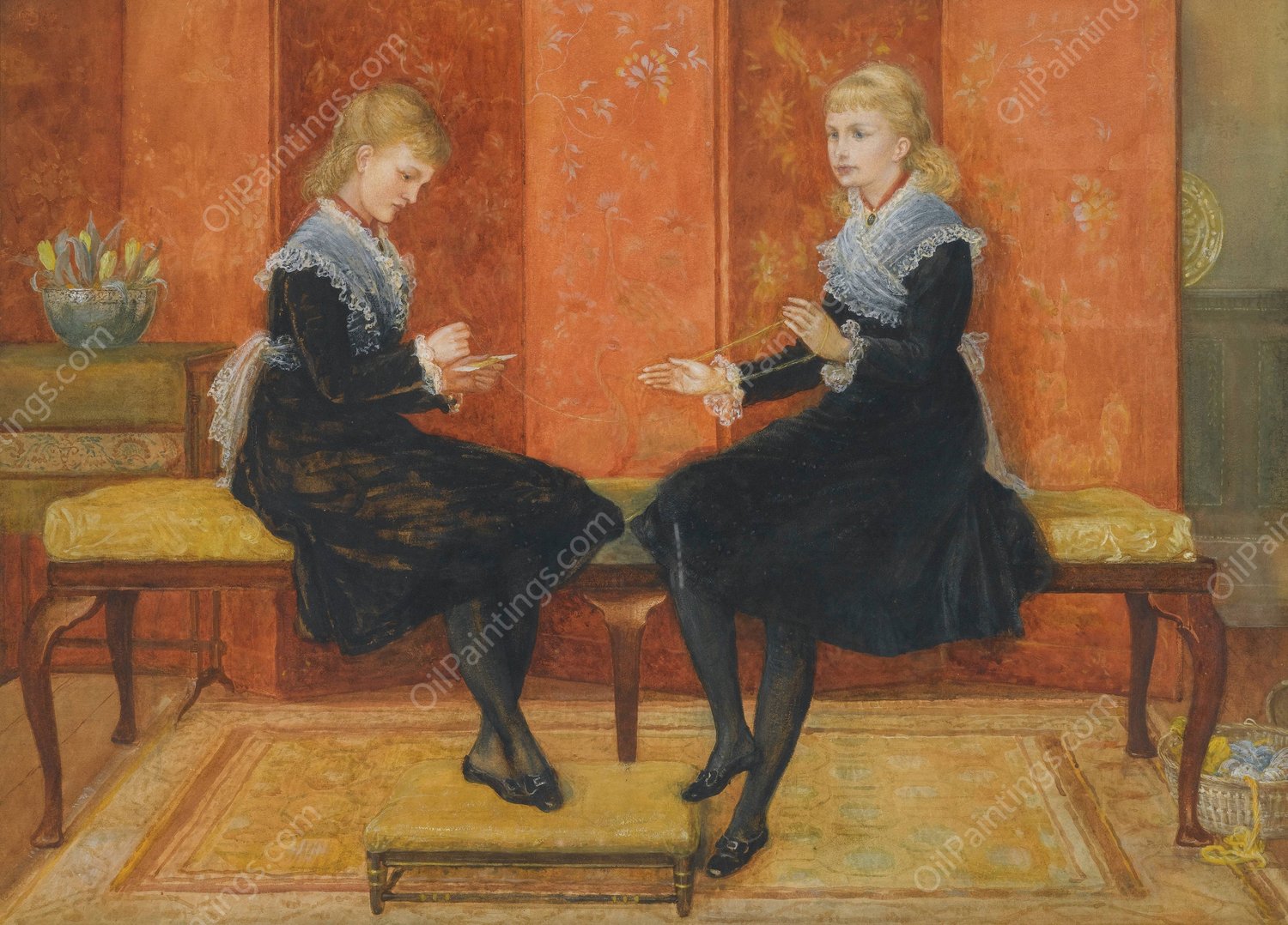 Violet And Lily, The Daughters Of Edmund Routledge by Walter Crane - Hand-Painted Oil Painting Reproduction