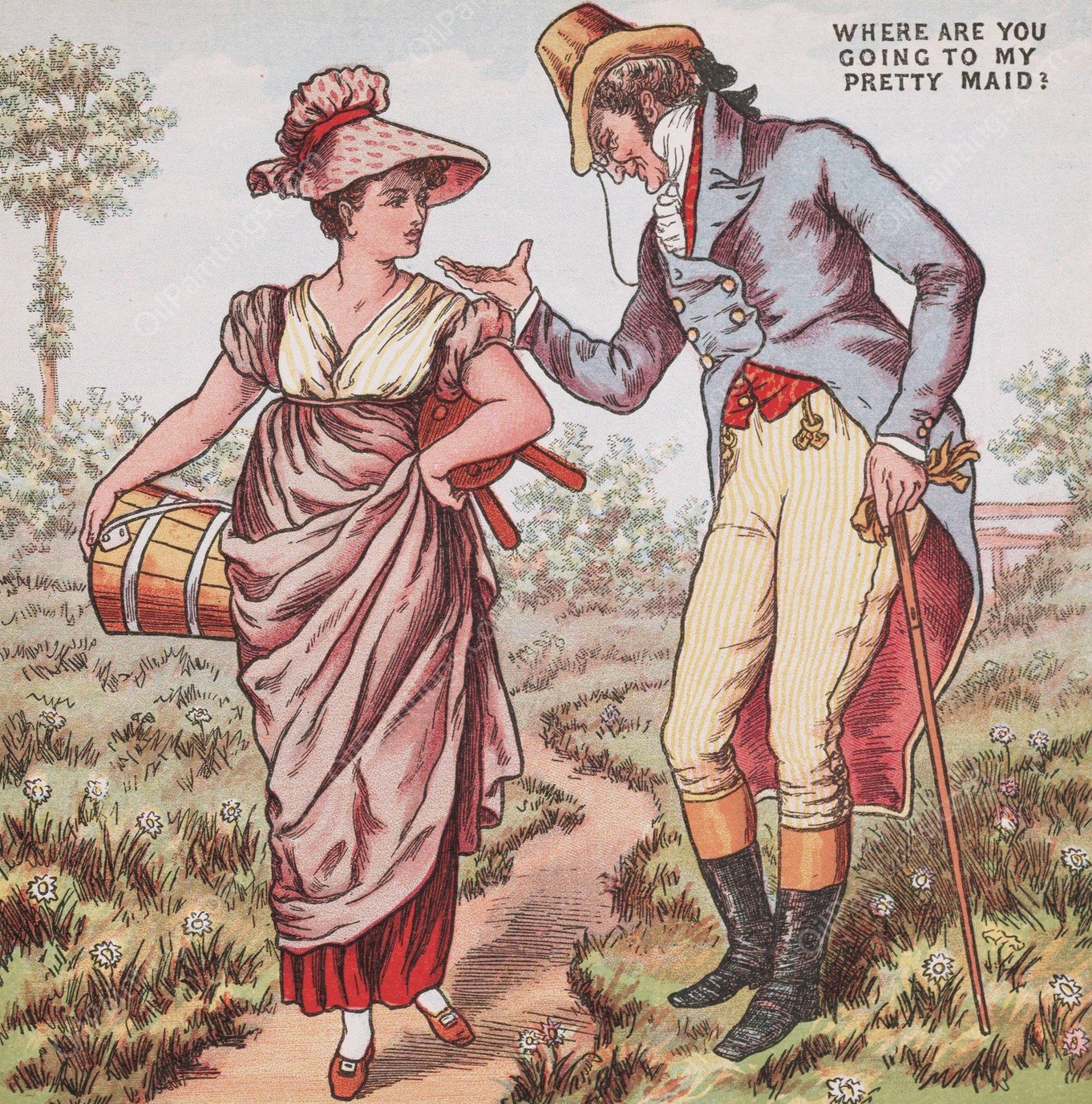 Where are you going to my pretty maid  by Walter Crane - Hand-Painted Oil Painting Reproduction