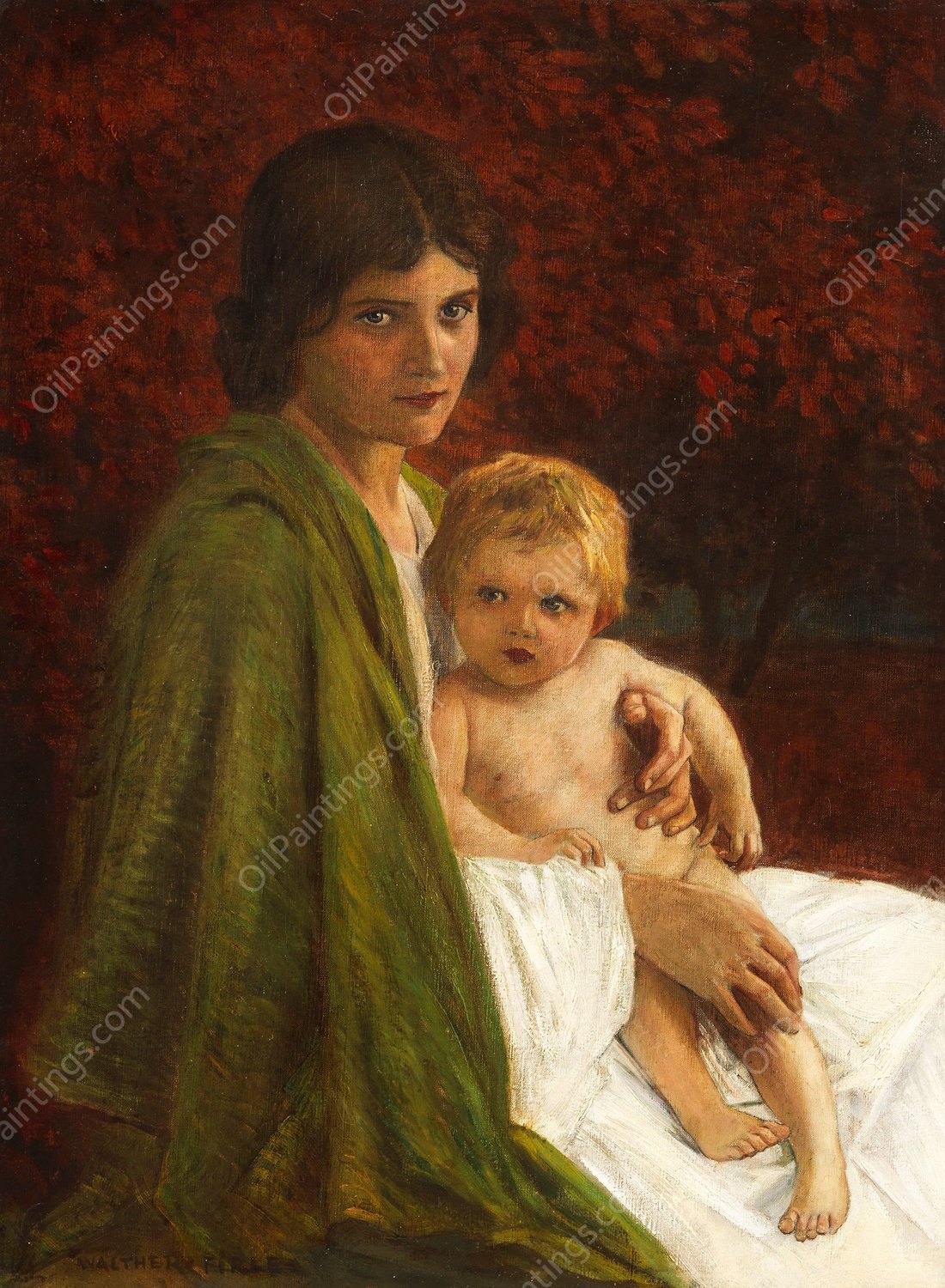 Mutter mit Kind  by Walter Firle - Hand-Painted Oil Painting Reproduction