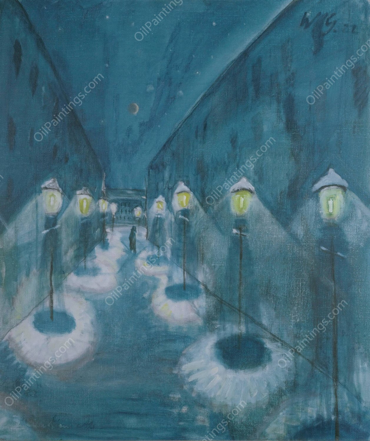 Nachtliche Strasse  by Walter Gramatte - Hand-Painted Oil Painting Reproduction