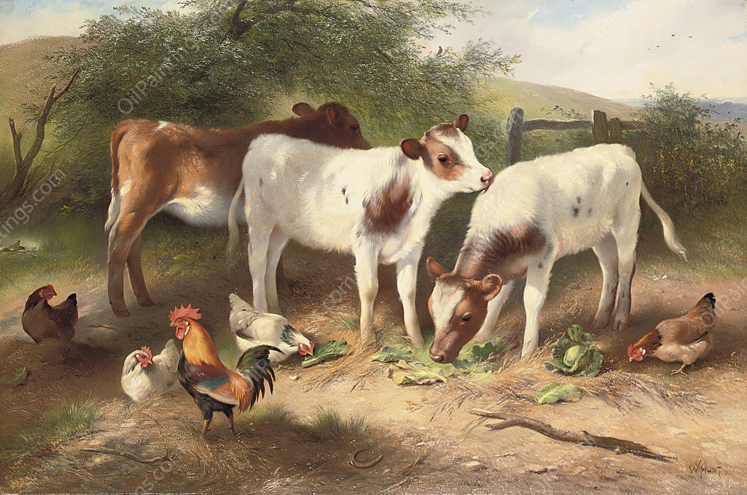 Farmyard friends  by Walter Hunt - Hand-Painted Oil Painting Reproduction