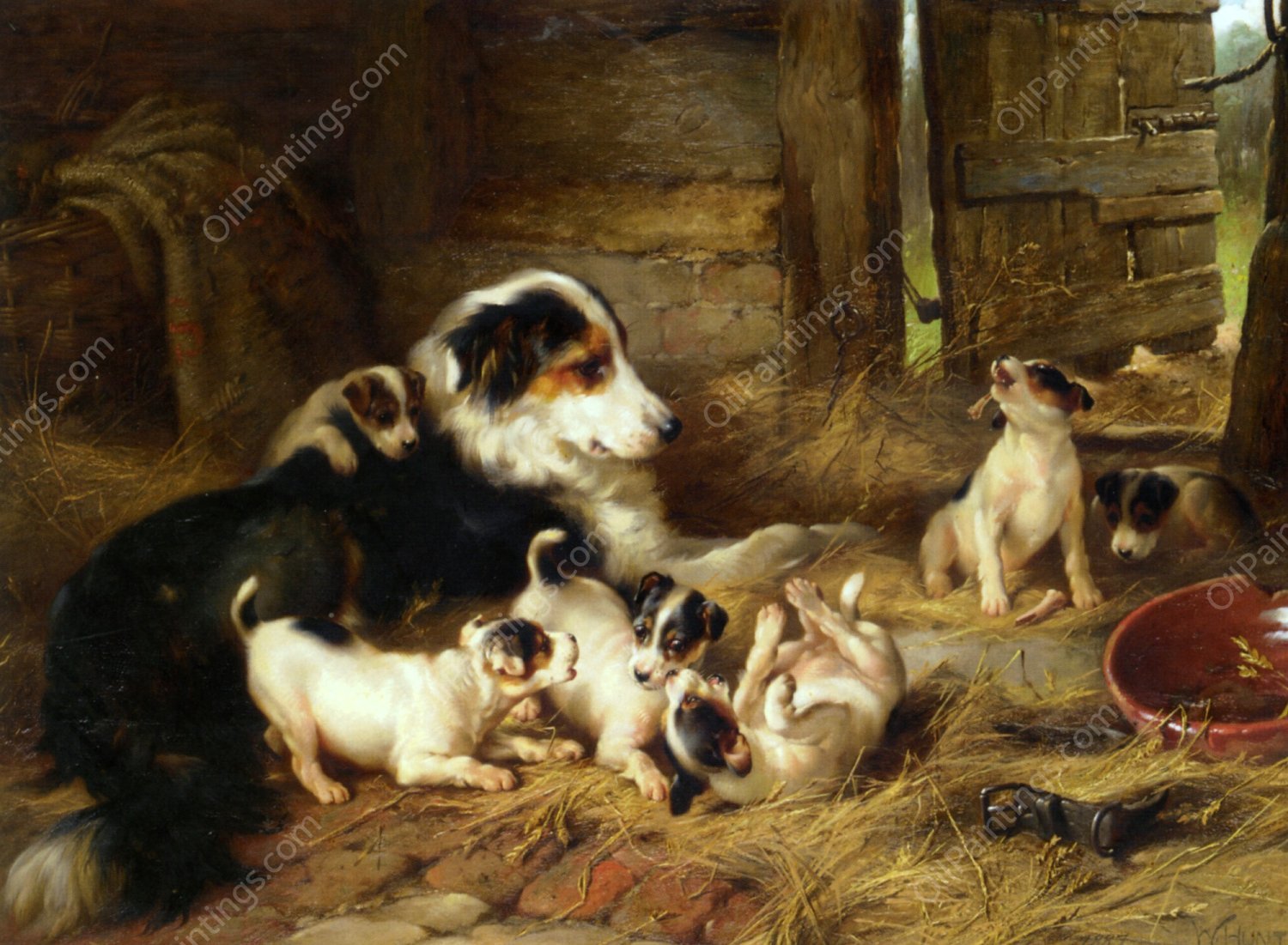 The Foster Mother by Walter Hunt - Hand-Painted Oil Painting Reproduction