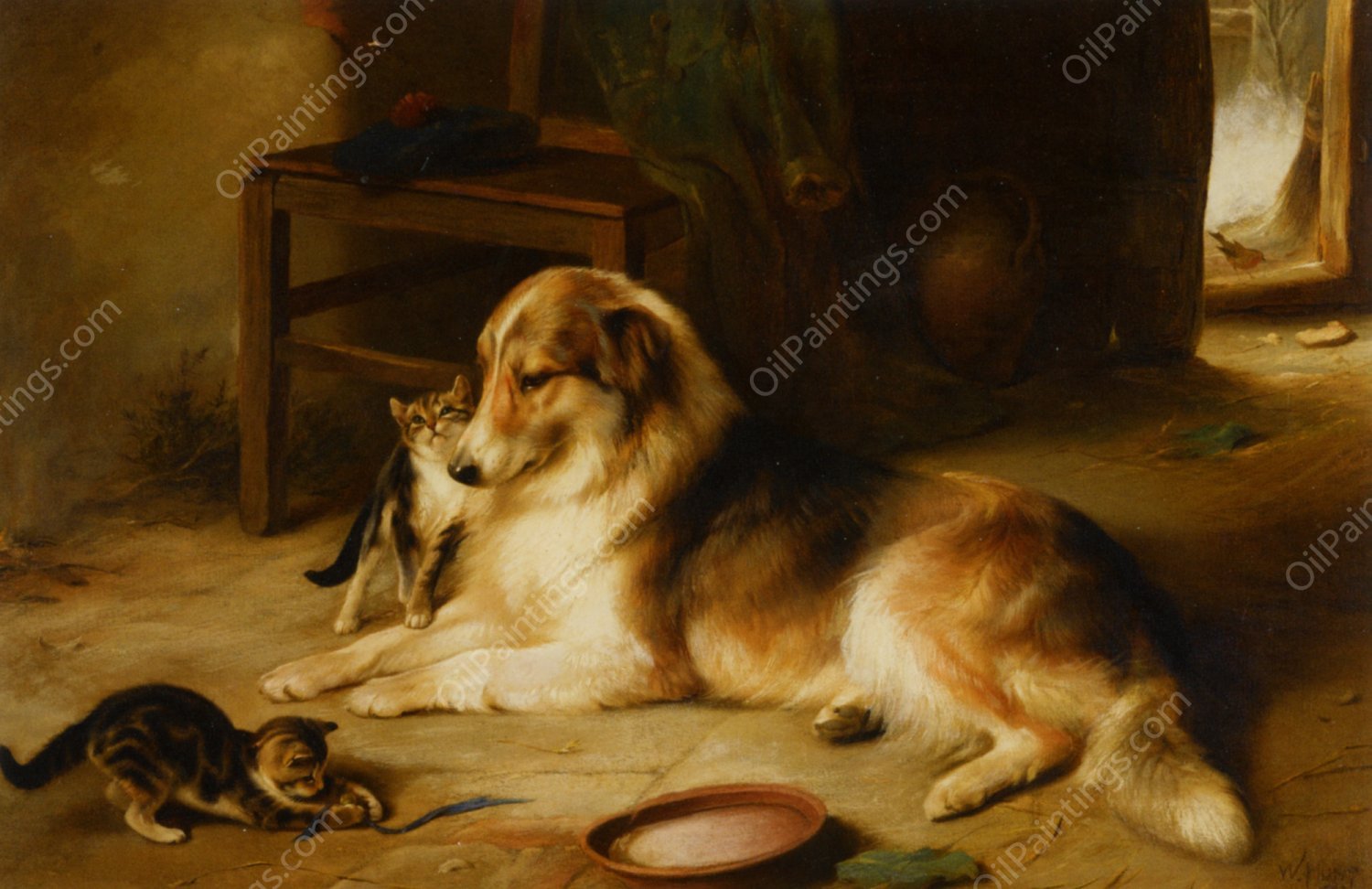 The Highland Hearth by Walter Hunt - Hand-Painted Oil Painting Reproduction