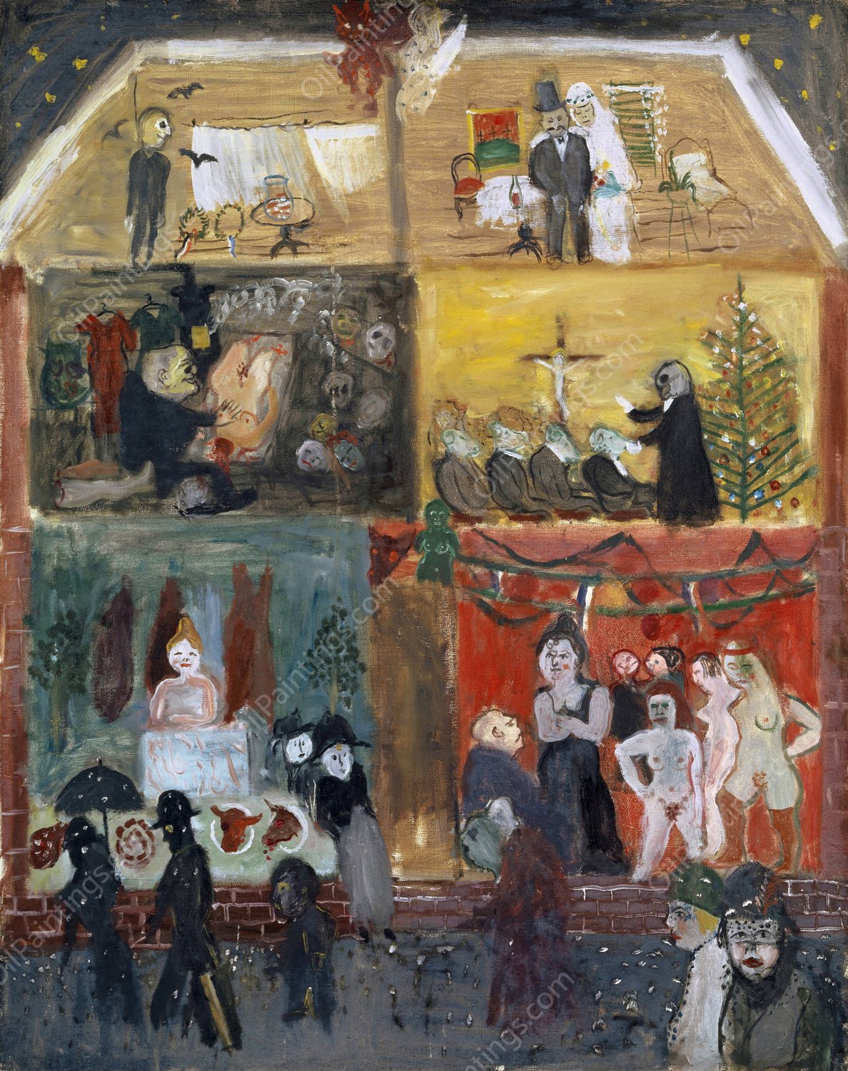 Cross Section of a House  by Walter Kurt Wiemken - Hand-Painted Oil Painting Reproduction