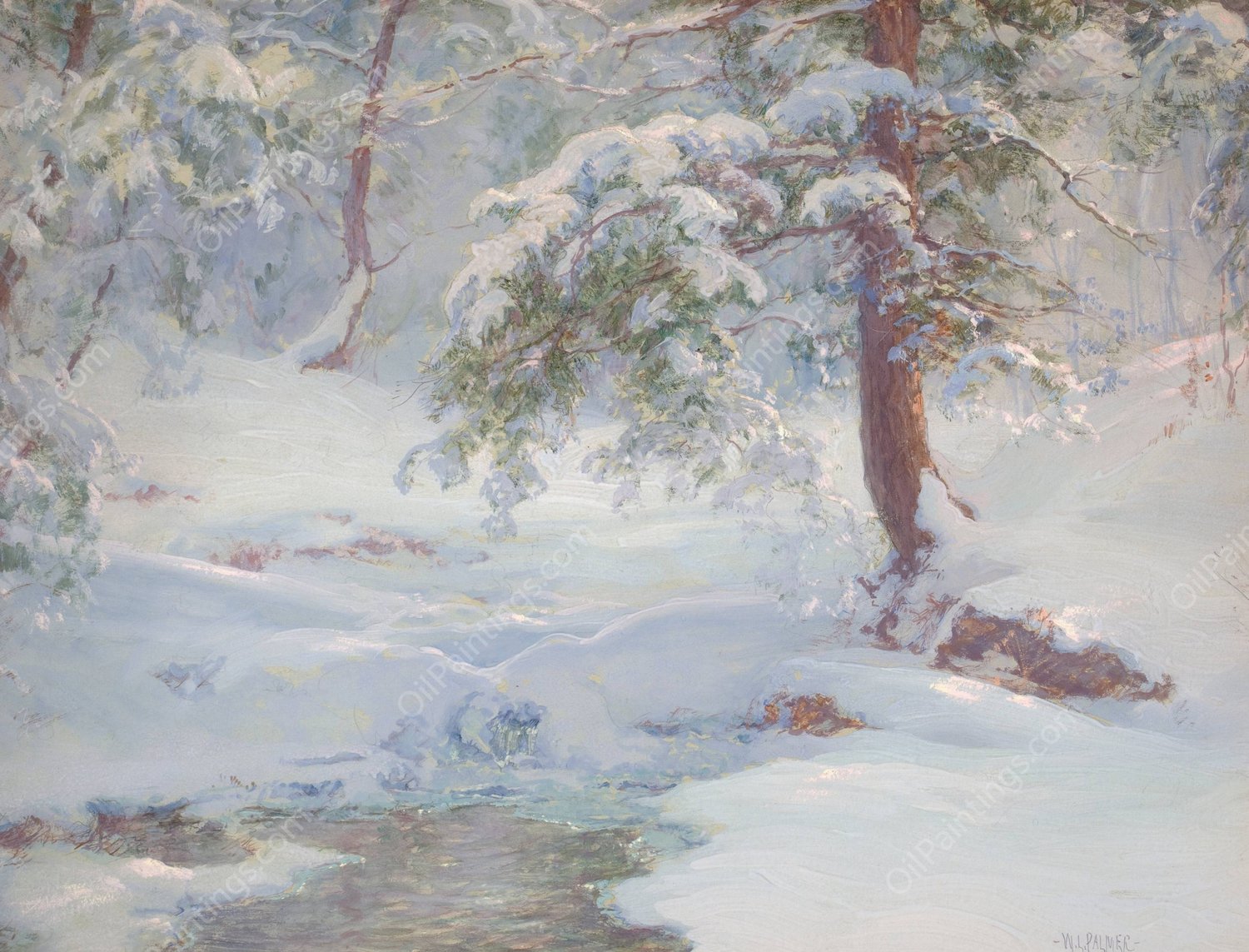 A Winter Idyll  by Walter Launt Palmer - Hand-Painted Oil Painting Reproduction