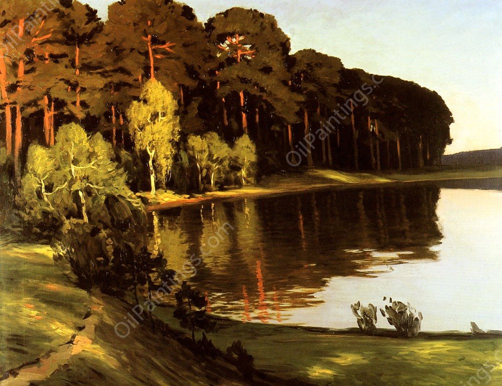 Riverscene with Forest Beyond by Walter Leistikow - Hand-Painted Oil Painting Reproduction