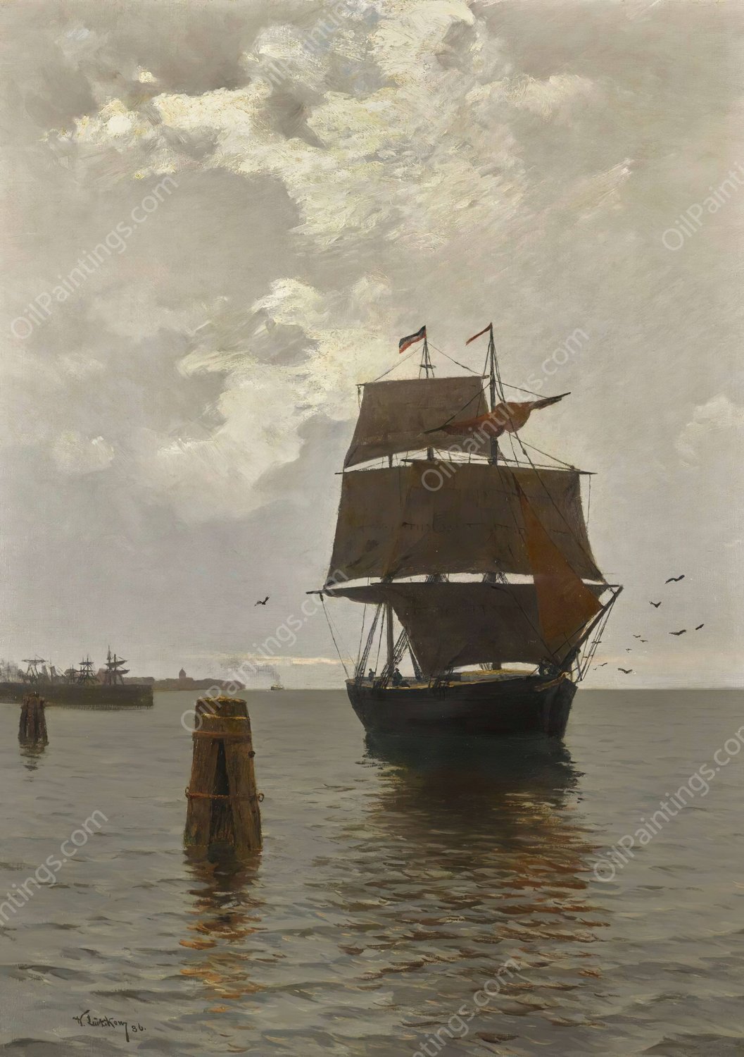 Sailing Ships On The Baltic Sea  by Walter Leistikow - Hand-Painted Oil Painting Reproduction