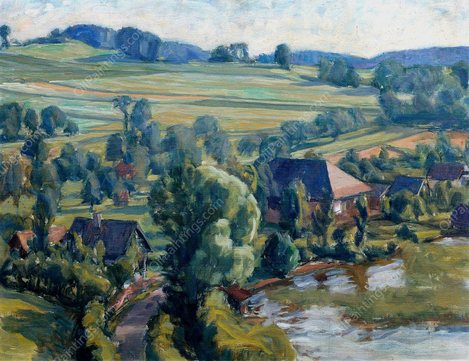 Atterseelandschaft bei Unterbuchberg  by Walther Gamerith - Hand-Painted Oil Painting Reproduction