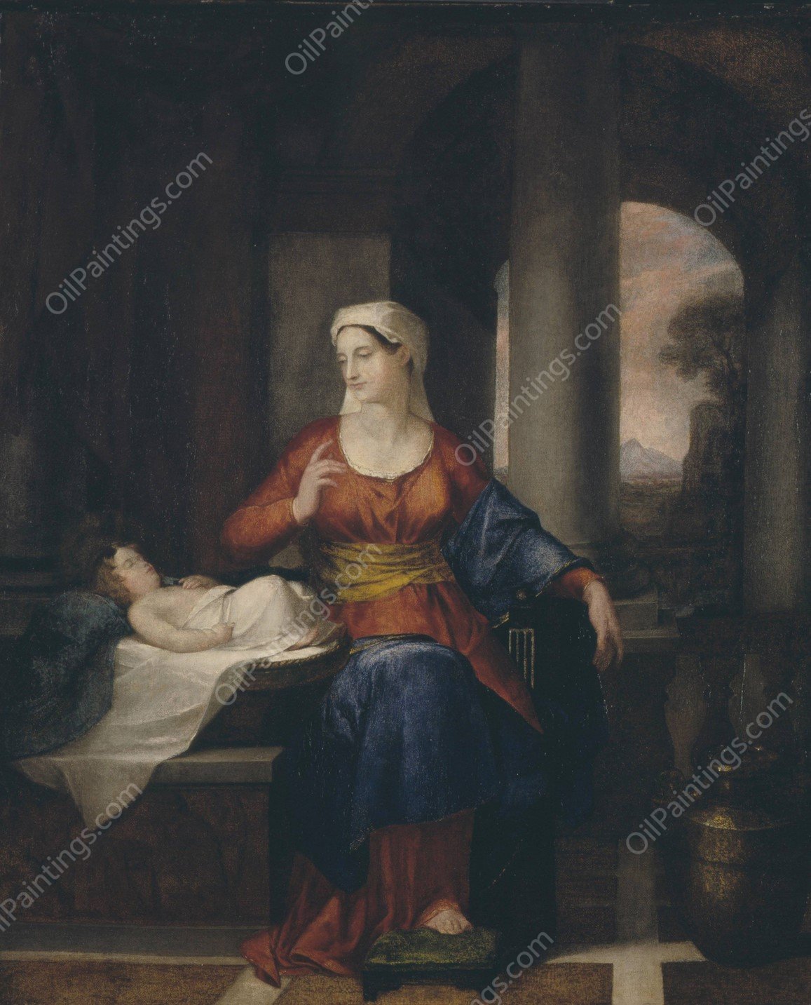 Mother Watching Her Child  by Washington Allston - Hand-Painted Oil Painting Reproduction