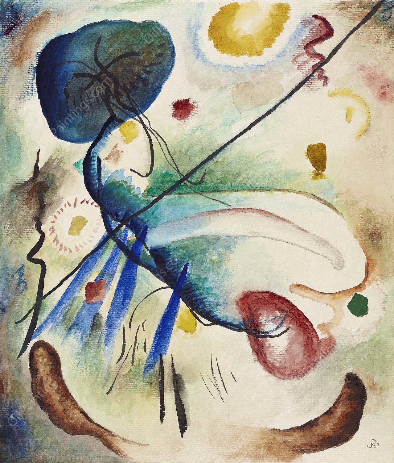 Aquarell mit Strich  by Wassily Kandinsky - Hand-Painted Oil Painting Reproduction