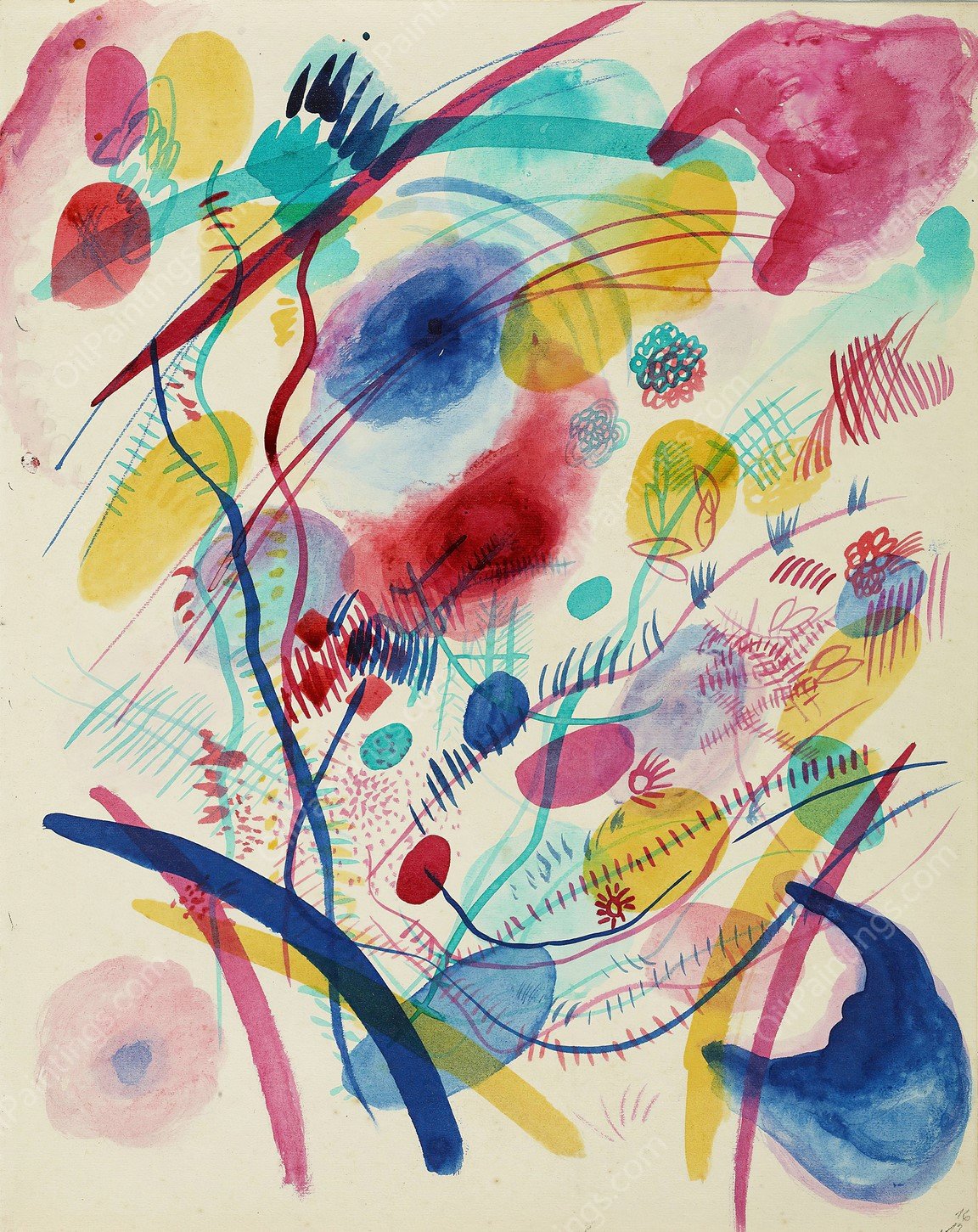 Composition in red, blue, green and yellow  by Wassily Kandinsky - Hand-Painted Oil Painting Reproduction