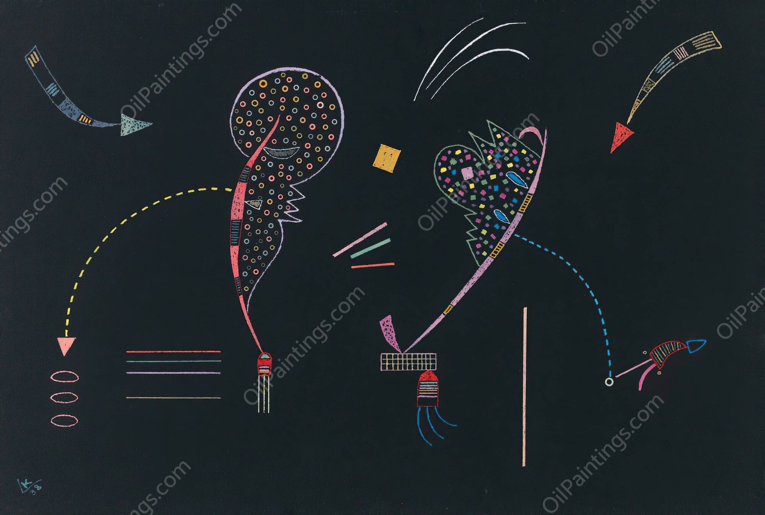 Deux Cotes  by Wassily Kandinsky - Hand-Painted Oil Painting Reproduction