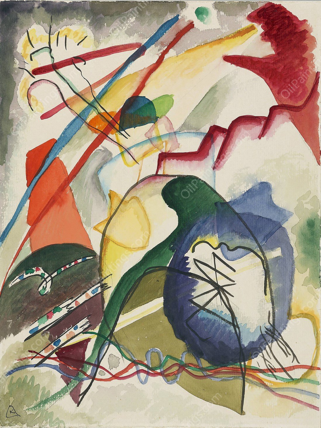 Draft for 'Picture with a white border'I  by Wassily Kandinsky - Hand-Painted Oil Painting Reproduction