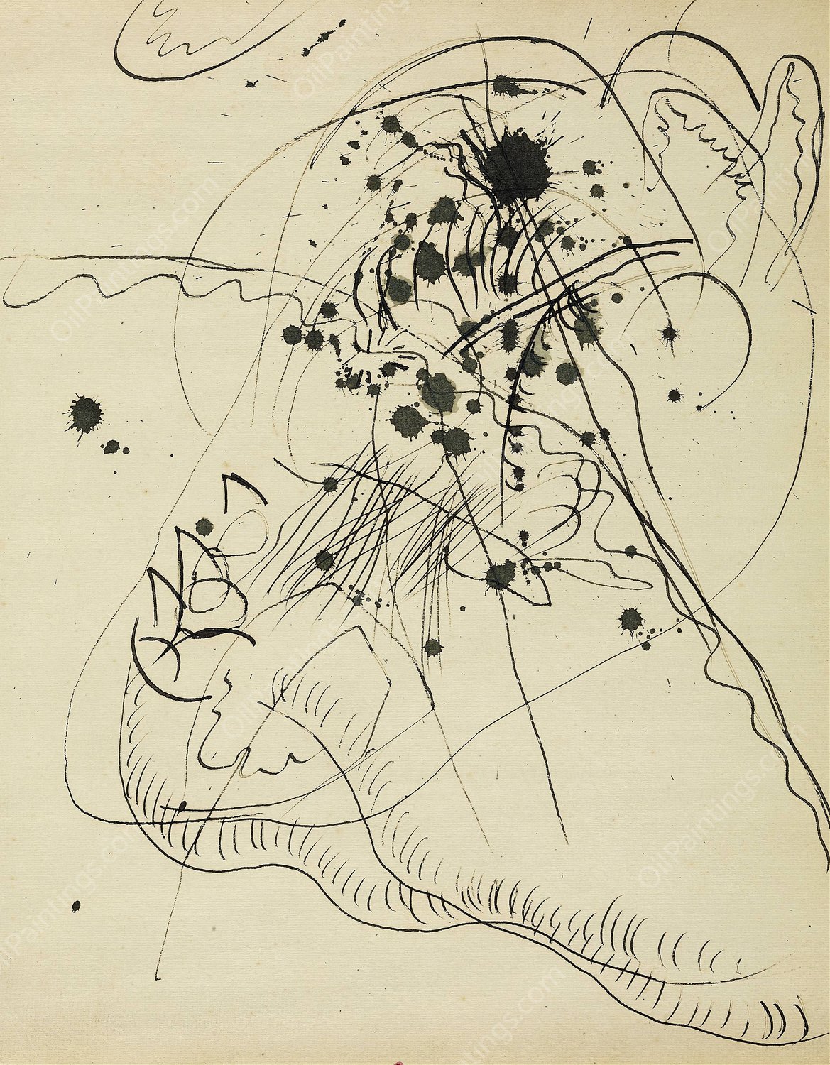 Drawing after 'Blauer Fleck  by Wassily Kandinsky - Hand-Painted Oil Painting Reproduction