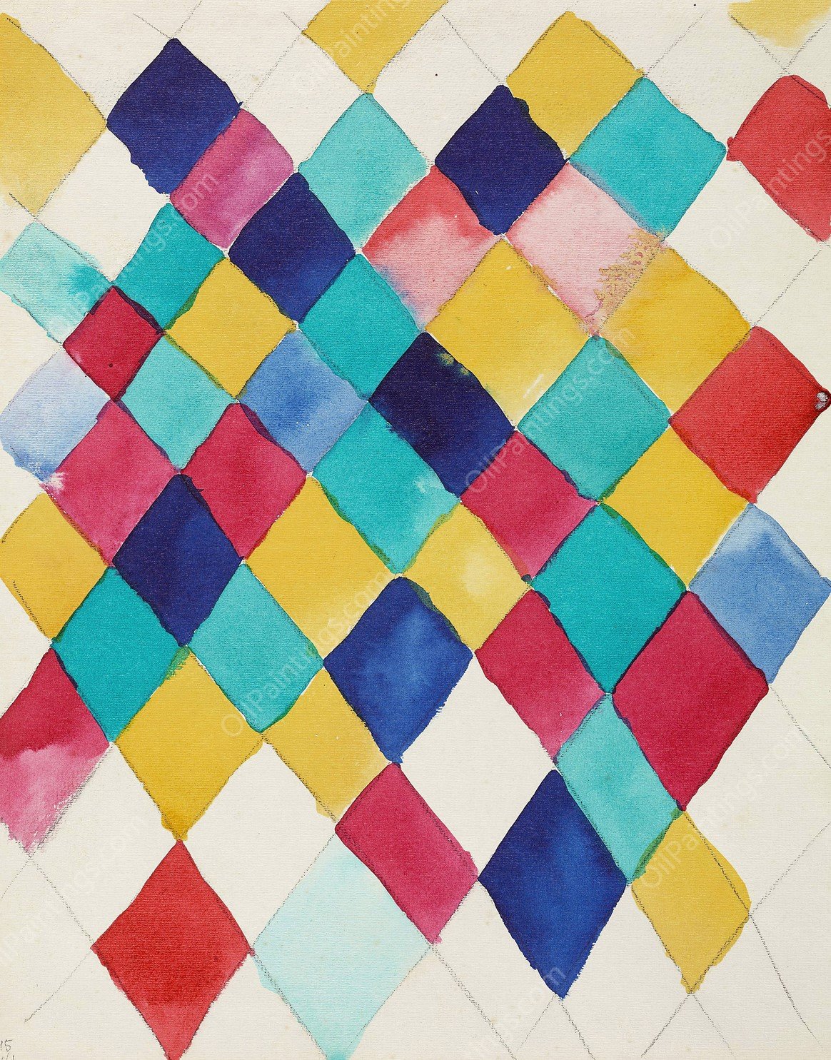 Farbstudie mit Rauten  by Wassily Kandinsky - Hand-Painted Oil Painting Reproduction