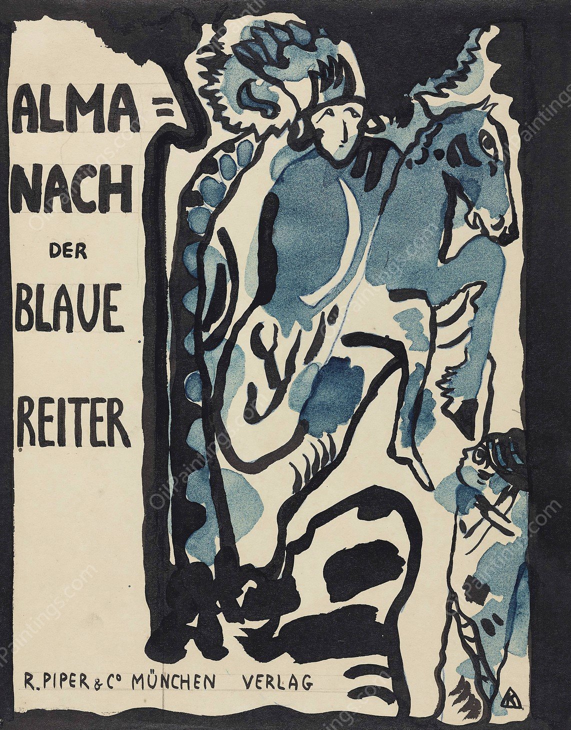 Final design for the cover of the almanac 'The Blue Rider' by Wassily Kandinsky - Hand-Painted Oil Painting Reproduction