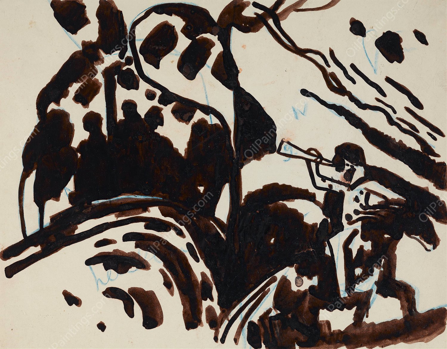 Landscape with a trumpet-blowing rider  by Wassily Kandinsky - Hand-Painted Oil Painting Reproduction