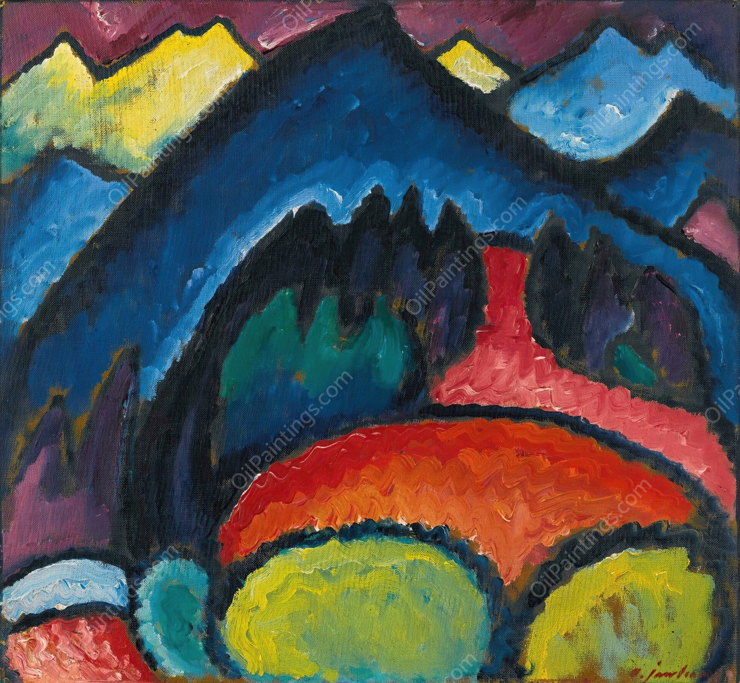 Lithograph Blue, The Boat  by Wassily Kandinsky - Hand-Painted Oil Painting Reproduction